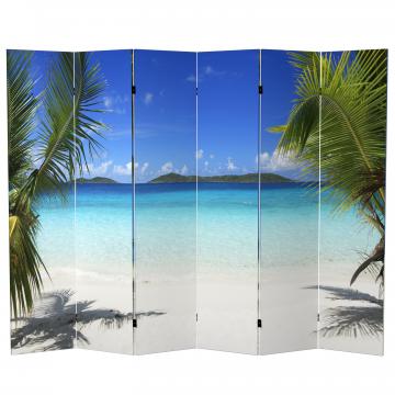6 ft. Tall Double Sided Beach Canvas Room Divider 6 Panel